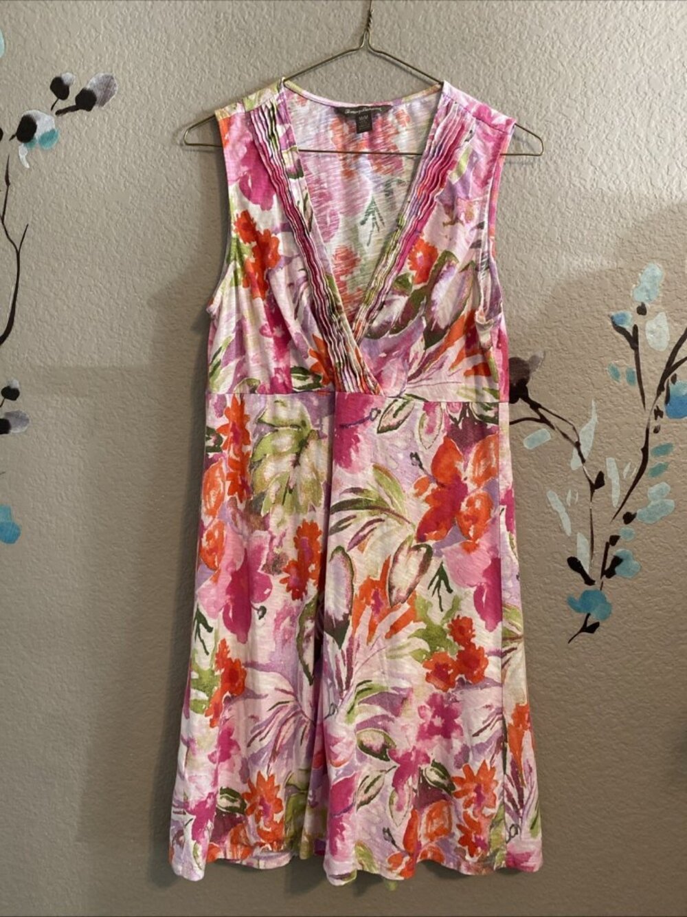 Tommy Bahama Pink Floral V-Neck Midi Dress M